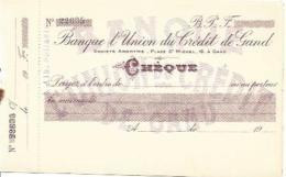 CHECK CHEQUE BELGIUM BANQUE UNION DE CRÉDIT DE GAND 1930'S - Assegni & Assegni Di Viaggio