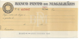 PORTUGAL CHEQUE CHECK BANCO PINTO DE MAGALHÃES PORTO 1970'S - Cheques & Traveler's Cheques