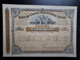 BRAZIL SCARCE SHARE OF BANK BANCO DE CRÉDITO REAL DE MINAS GERAIS 200.000 RÉIS 1880'S. SCARCE!! - Banca & Assicurazione