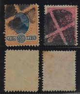 Brazil Republican Dawn 20 Réis + Rrepublican Allegory 100 Réis 2 Stamp With Mute Canceleation Late Use - Gebruikt