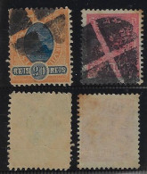 Brazil Republican Dawn 20 Réis + Rrepublican Allegory 100 Réis 2 Stamp With Mute Fancy Cancel Postmark Late Use - Usados