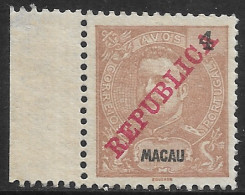 Macao Macau – 1911 King Carlos Overprinted REPUBLICA 4 Avos Brown Variety Mint Stamp - Gebruikt