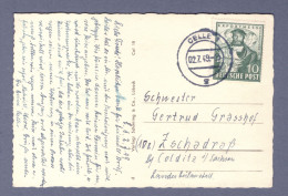 Bizone AK (Celle, Blick Auf Das Schloss) Postkarte - Mi 108 EF - Celle 02.7.49 --> Zschadrass Bei Colditz (HTTNGR-021) - Cartas & Documentos