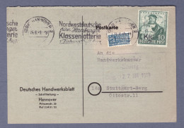 Bizone Postkarte Geschäftlich - Werbestempel Klassenlotterie - Hannover 24.6.49 --> Stuttgart-Berg (HTTNGR-023) - Cartas & Documentos