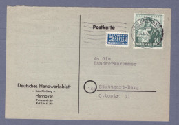 Bizone Postkarte Geschäftlich - Deutsches Handwerksblatt - Hannover 14.6.49 --> Stuttgart-Berg (HTTNGR-024) - Cartas & Documentos