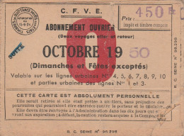 ABONNEMENT OUVRIER OCTOBRE 1950 - Zonder Classificatie