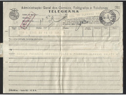 Telegram Sent Coimbra With Obliteration Of Arrival At Lisbon Central Telegraph Station 1953.Telegrama Expedido De Coimb - Lettres & Documents