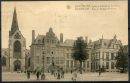SINT NIKLAAS 1925  - Kerk - En Handels Rechtbank - Hoofdkerk - Bomen En Mensen Op Het Plein - - Sint-Niklaas
