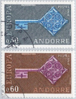 Andorra French Post 1968 2 Values Cancelled Cept Europe - 1968