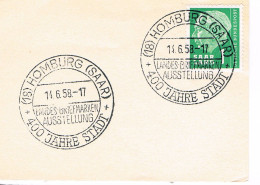 Saarland Sonderstempel 400 Jahre Stadt Homburg - 1958 - Storia Postale