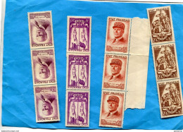 FRANCE TYPE PETAIN-12 Timbres Neufs Sans Gomme Solidarité Nationale N°576-78-79+580 X3=12 Tp  Oblitérés Cote 240 Eu - 1941-42 Pétain