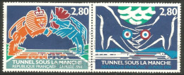 France Tunnel Manche English Channel Coq Rooster Hahn Chicken Gallo Lion Train Se-tenant ( A31 31) - Hoendervogels & Fazanten