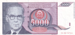 YUGOSLAVIA, RARE- Replacement Banknote ZA 06776711, 5.000 Dinara,1991. - Jugoslawien
