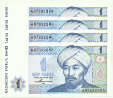 KAZAKHSTAN - 4 X 1 Tengé Consecutive - 1993 - Pick 7 - Unc. - Serie АЛ - Al-Farabi - Kazachstan