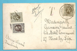 280 Op Kaart Stempel HOLLOGNE-AUX-PIERRES ,getaxeerd (taxe) 196+280 (mixte !!) Voorzien Van 'T' Met Stempel - Covers & Documents