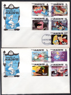 Maldives 1980, Walt Disney, Alice In Wonderland, Mushrooms, Clock, Cat, 9val In 2FDC - Maldivas (1965-...)