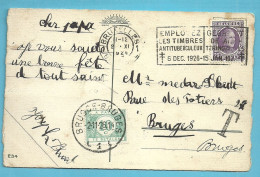 198 Op Kaart Stempel BRUXELLES  ,getaxeerd (taxe) TX33 Stempel BRUGGE-BRUGES 1L - Storia Postale