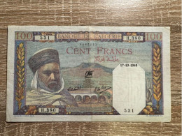 Algeria ，100 Francs，1940，pick 85，EF  Condition - Algérie