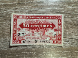 Algeria ，50 Centimes = 10 Surdi ，1944 ，pick 100，overprint T, VF Condition - Algerije