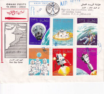STATE OF OMAN  1969 SPACE NEW ISSUE FDC COVER TO UK VIA JORDAN. - Oman