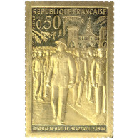 Médaille-Timbre Or Hommage Au Général De Gaulle Visite à Brazzaville 1944 - Other & Unclassified