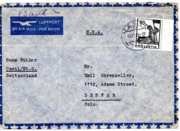 75069 - Schweiz - 1948 - 80Rp EF A LpBf UZWIL -> Denver, CO (USA) - Briefe U. Dokumente