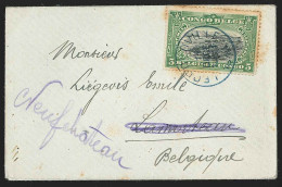 Envel Carte De Visite Affr 5c Mols Càd Bleu LEOPOLDVILLE/1910 Pour Lamorteau Réexp Vers Neufchâteau - Cartas & Documentos