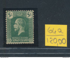 1921 CAYMAN ISLANDS, Stanley Gibbons N. 64a - 5 Scellini Deep Green And Pale Yellow - Giorgio V - MLH* - Otros & Sin Clasificación