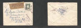 EIRE. 1949 (28 Febr) Cork - USA, Nebraska, Omaha. 2p Green Fkd Env, Tied Cds + Taxed + US P. Due Label + Custom Cachet.  - Used Stamps