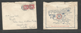 EIRE. 1935 (29 June) Baile Atha Cliath - England, Suffolk. Multifkd Env, Stamps Pair Side Margins Imperf (coil) Tied Cds - Used Stamps