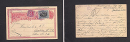 GUATEMALA. 1911 (7 Febr) GPO - Germany, Berlin. 3c Red Stat Card + Adtl, Tied Lilac Cds Grill. Fine. - Guatemala