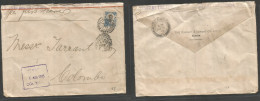 INDOCHINA. 1915 (26 July) Saigon - Ceylon, Colombo (6 Aug) WWI British Censor Tied Label Fkd Envelope + Second Censor Da - Otros - Asia