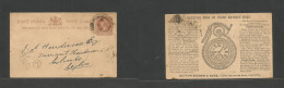 INDIA. 1898 (16 Aug) Serampore - Ceylon, Colombo 1/4 A Brown Stat Illustrated QV Card, Reverse Watch Illustrated. Nice S - Otros & Sin Clasificación