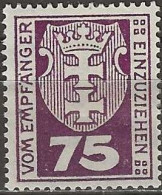 DANZIG 1921 Postage Due - 75pf. - Purple MH - Strafport