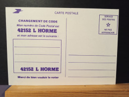 Code Postal. Carte Postale Blanche En Franchise Pour Le 42152  L'HORME. Neuve - Brieven En Documenten