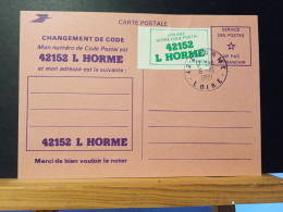 Code Postal. Carte Postale Rose En Franchise, Oblitérée Avec Vignette 42152  L'HORME - Cartas & Documentos