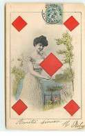 Carte à Jouer - Femme Tenant Un Carreau, Carte 5 De Carreau - Speelkaarten
