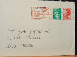 Code Postal. Lettre Circulée Avec Sabine De Gandon 1967, Liberté De Gandon 2223 Et Vignette 51100 REIMS - Lettere