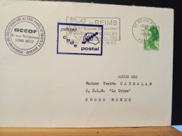 Code Postal. Lettre De Reims Circulée Avec Liberté De Gandon 2222 Et Vignette " Pensez Code Postal" - Covers & Documents