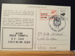 Code Postal. Carte Postale En Franchise Avec Vignette 51072 REIMS CEDEX Obliérée - Covers & Documents