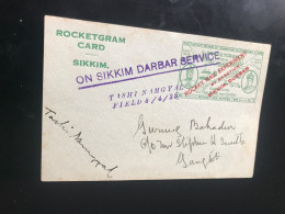 1935 RocketGram Card Green On Sikkim Darbar Service Card C/o Stephen H. Smith See Photos - Poste Aérienne
