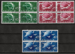 SUISSE - UNION POSTALE UNIVERSELLE - N° 474 A 476 - BLOCS DE 4 - OBLITERES - Oblitérés