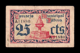 España Spain Billete Local Játiva Xativa 25 Céntimos 1937 Bc/Mbc F/Vf - Sonstige & Ohne Zuordnung