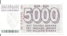 BOSNIE HERZEGOVINE 5000 DINARA 1992 VF P 27 - Bosnien-Herzegowina