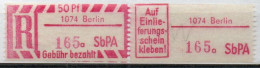 DDR Einschreibemarke Berlin SbPA Postfrisch, EM2B-1074aII, PU+ Zh - Etiquetas De Certificado