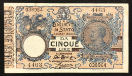 5 Lire Vittorio Emanuele III 29 07 1918 Dell'ara Porena Bb/spl Naturale LOTTO 2635 - Italië– 5 Lire