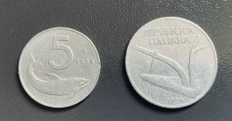 ITALIA  - 1954 - 5 Lire Delfino + 10 Lire Spiga - 5 Liras
