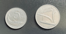 ITALIA - 1952 - 5 Lire Delfino + 10 Lire Spiga - 5 Liras