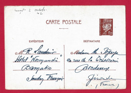 !!! ENTIER PÉTAIN UTILISÉ À BAMAKO, SOUDAN FRANÇAIS PAR MARSEILLE POUR LA GIRONDE, DU 2 OCTOBRE 1942 - Covers & Documents