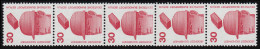 406a Unfall 30 Pf 300er-Rolle Schwarze Nr., 5er-Streifen + Nr. ** - Francobolli In Bobina
